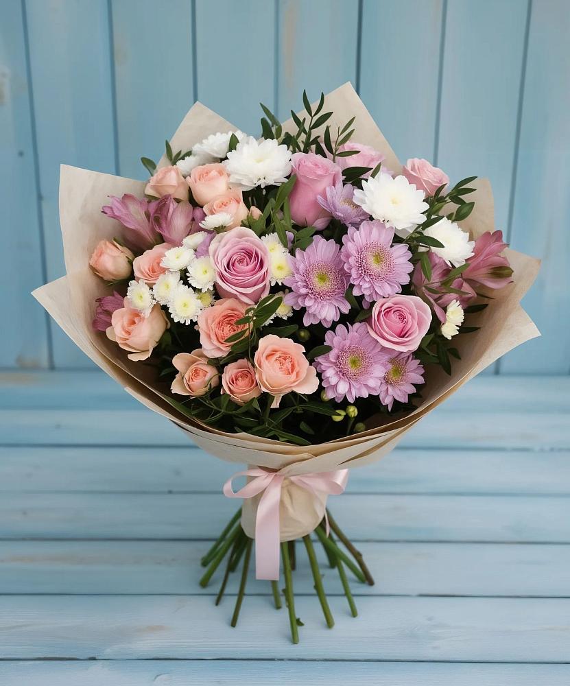 Букет цветов из: Хризантемы, Розы и Альстромерии в Шолохово