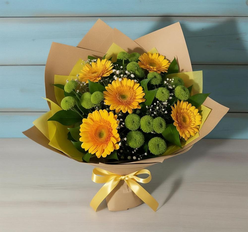 Букет цветов из: Герберы и Хризантемы в Шолохово