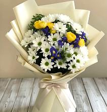 Букет цветов из:  Ирисы, Хризантемы и Розы #REPLACE_PRED# Шолохово