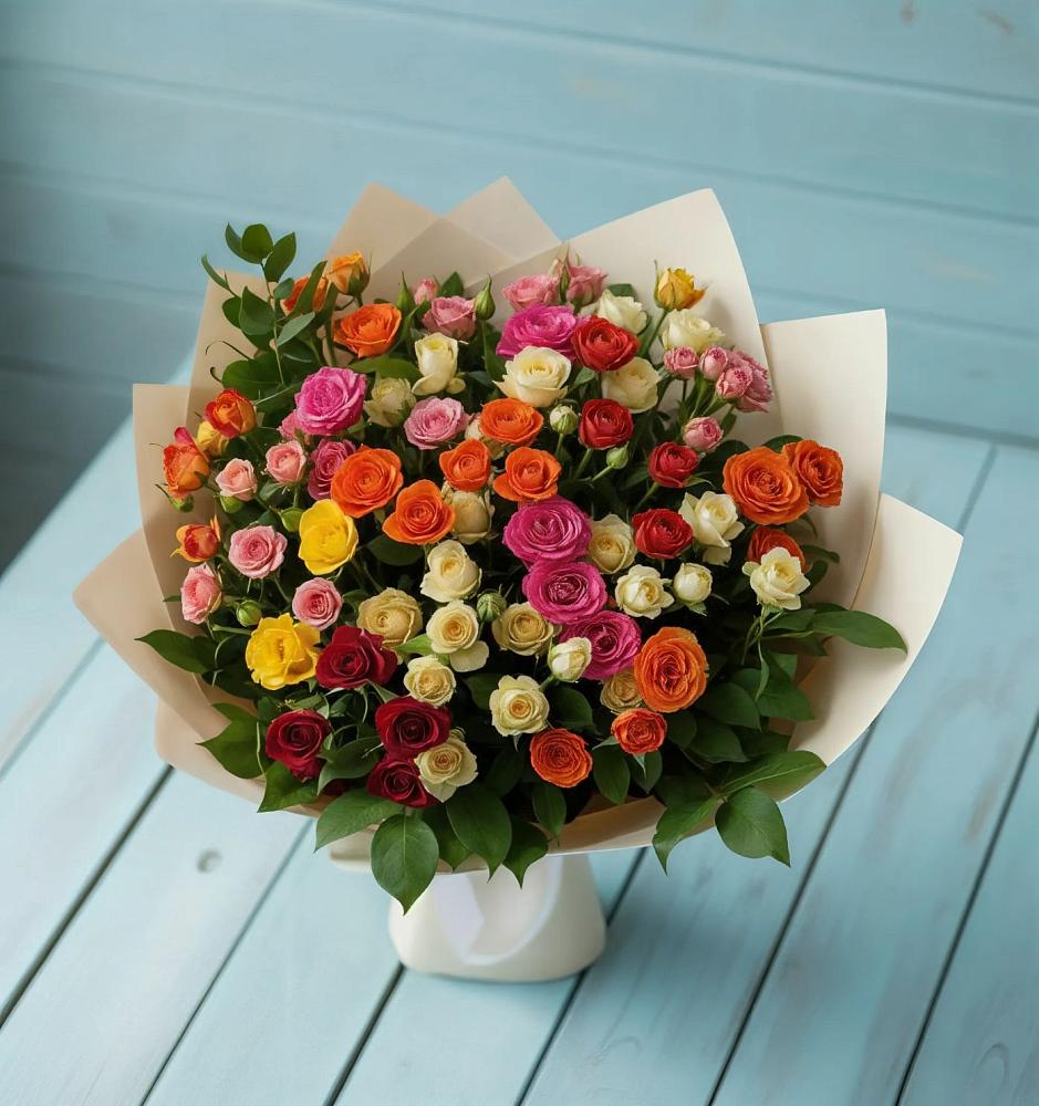 Букет Микс из разноцветных кустовых роз в Шолохово