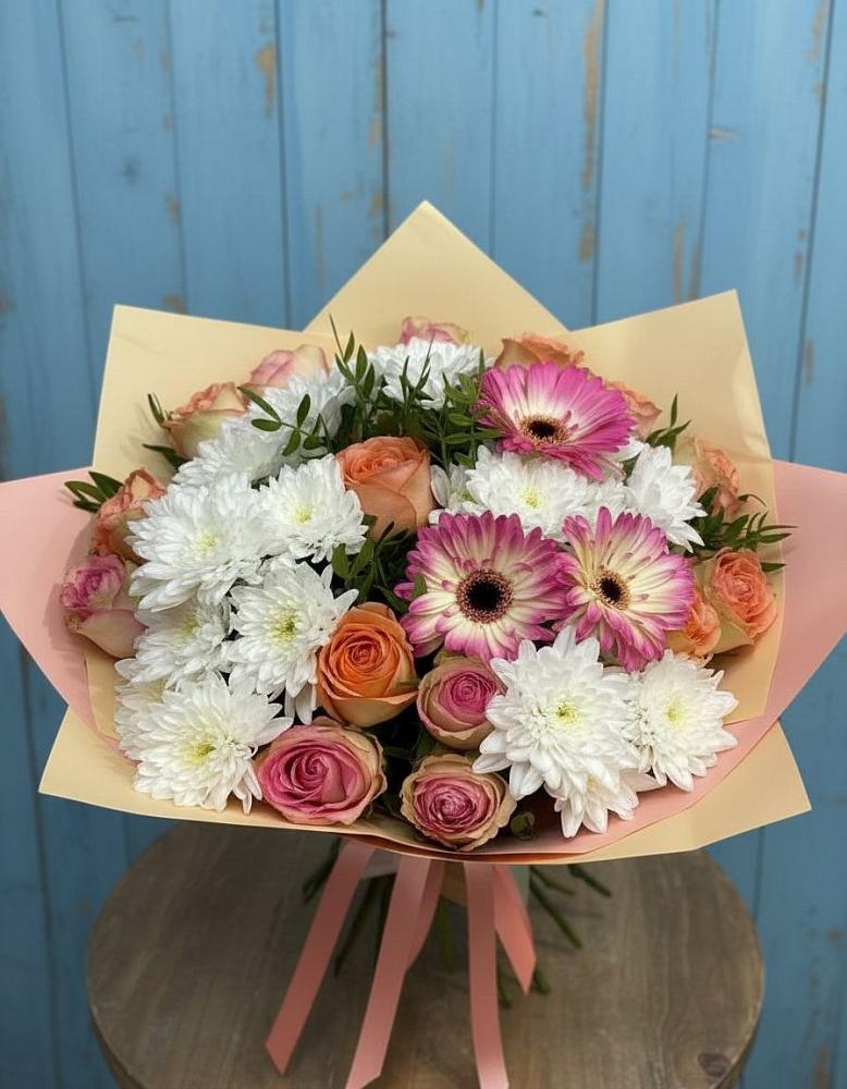 Букет цветов из: Розы, Герберы и Хризантемы в Шолохово