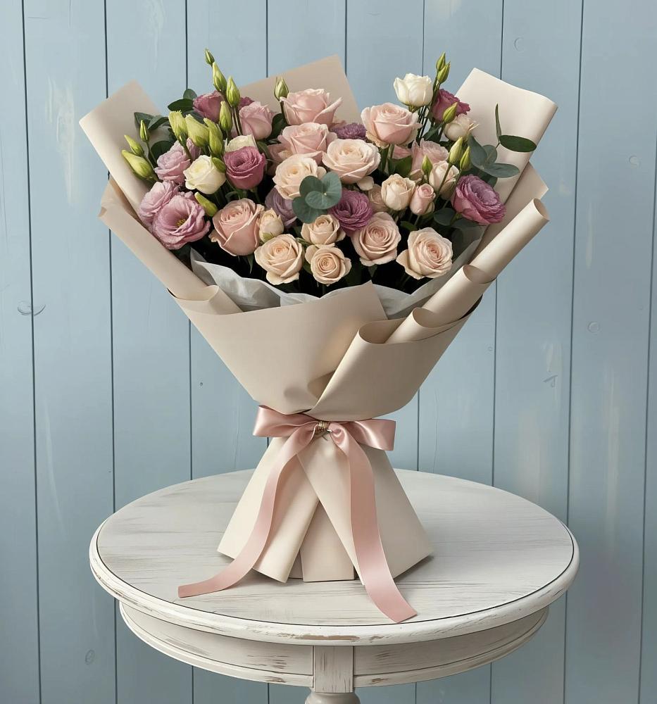 Букет цветов из: Розы и Лизиантусы в Шолохово