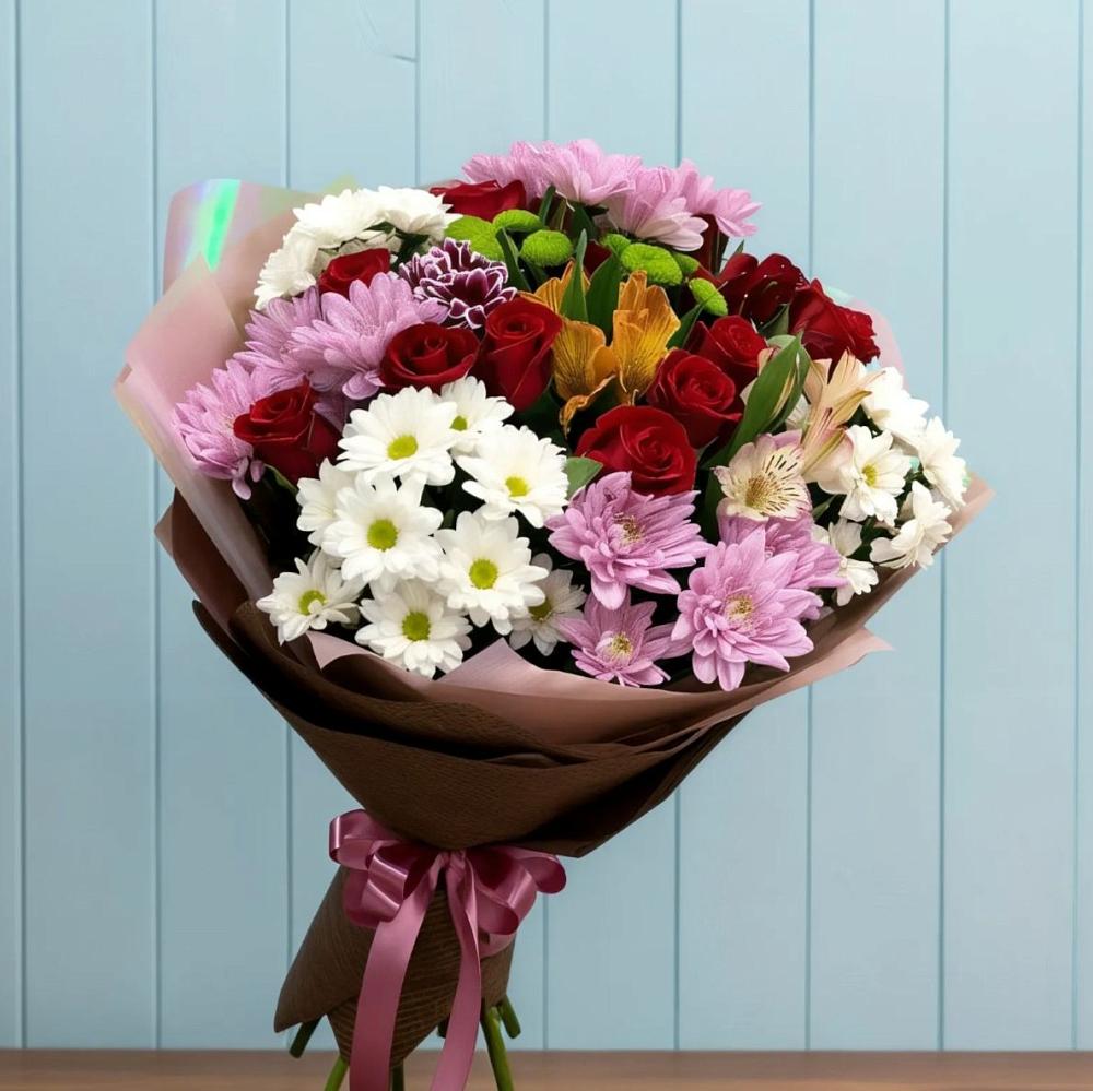Букет цветов из: Розы, Хризантемы и Альстромерии в Шолохово