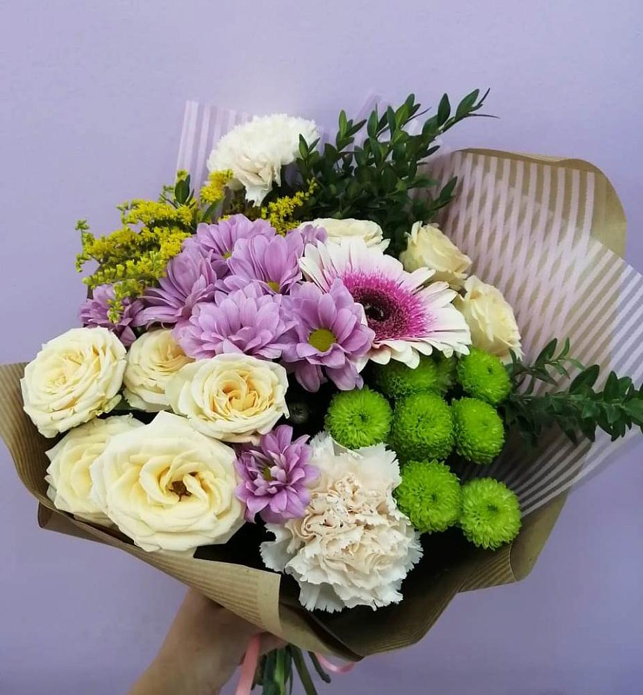 Букет цветов из: Хризантемы, Розы, Гвоздики и Герберы в Шолохово