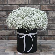 Цветочная композиция из Гипсофила в шляпной коробке в Шолохово